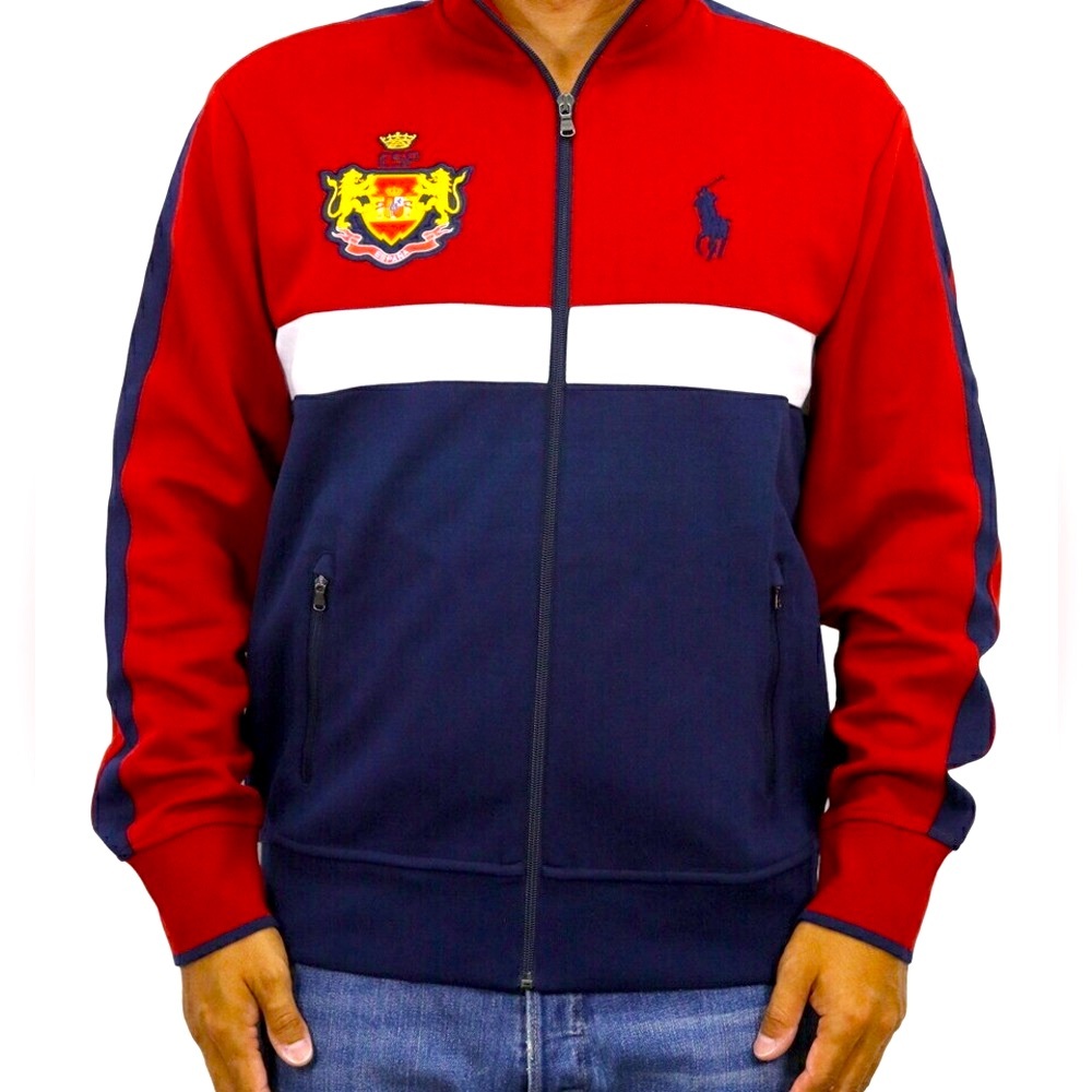 Polo Ralph Lauren ESPANA Zip Up Jacket Red And Navy Blue Sz XL TG Track Jacket
